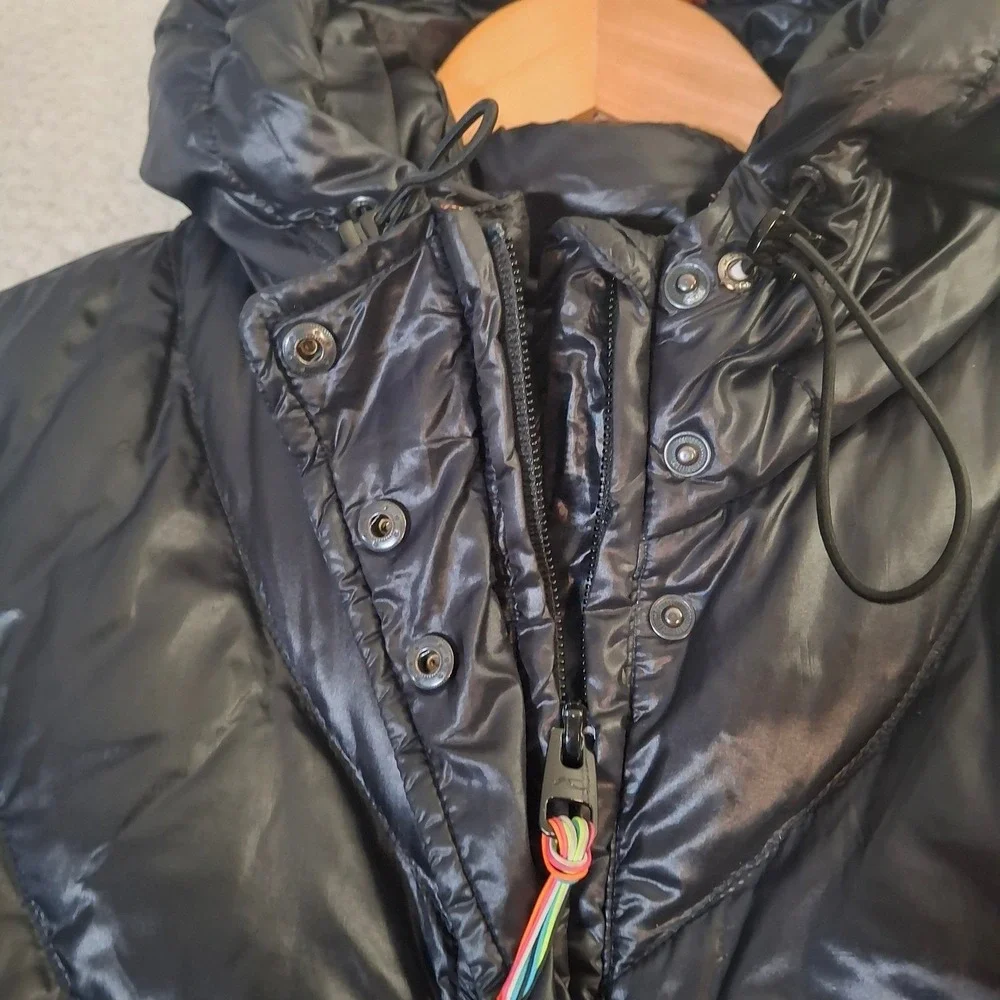 Kjus Womens Black Goose Down Puffer Parka Women's Small Hooded Quilted Jacket